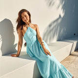 Ocean Charm Halter Maxi Dress Blue