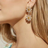 18k Gold Plated Daisy Diamonds Earrings Gold