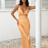 Drinks At Sunset Satin Maxi Dress Orange