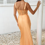 Drinks At Sunset Satin Maxi Dress Orange