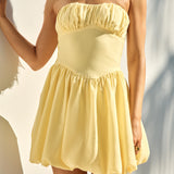 Intimate Evenings Bubble Hem Mini Dress Yellow