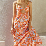 FORTUNATE ONE Summertime Satin Maxi Dress Orange