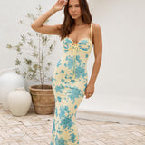 Provence Petals Mesh Maxi Dress Yellow