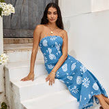 Mykonos Mode Strapless Maxi Dress Blue