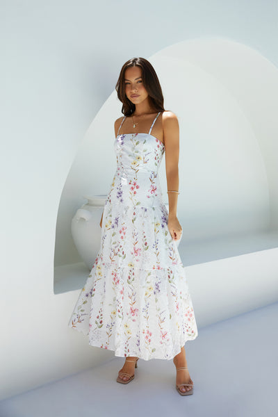 Luminous Field Floral Maxi Dress White