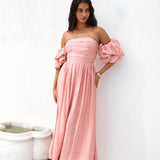 High Tea Off Shoulder Maxi Dress Pink