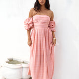 High Tea Off Shoulder Maxi Dress Pink