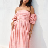 High Tea Off Shoulder Maxi Dress Pink