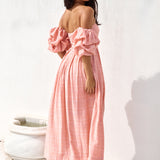 High Tea Off Shoulder Maxi Dress Pink