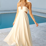 Dance With Me Halter Maxi Dress Cream