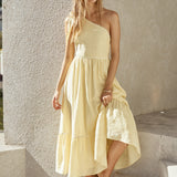 Busy Girl One Shoulder Maxi Dress Yellow