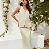 Seaside Haven Linen Maxi Skirt Green