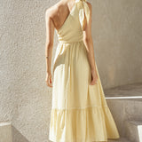 Busy Girl One Shoulder Maxi Dress Yellow