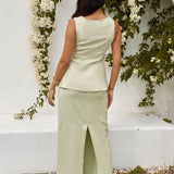 Seaside Haven Linen Maxi Skirt Green