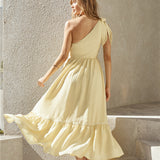 Busy Girl One Shoulder Maxi Dress Yellow