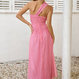 Sugar Coated One Shoulder Maxi Dress Pink