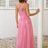 Sugar Coated One Shoulder Maxi Dress Pink