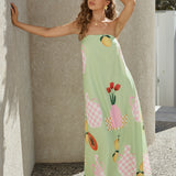 Patio Dining Strapless Maxi Dress Green