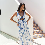 Seaside Charm Cutout Maxi Dress Blue