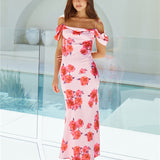 Blooming Love Satin Maxi Dress Pink