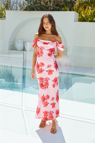 Blooming Love Satin Maxi Dress Pink