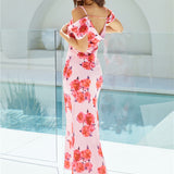 Blooming Love Satin Maxi Dress Pink