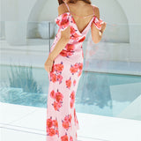 Blooming Love Satin Maxi Dress Pink