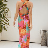 Tropical Retreat Halter Maxi Dress Pink