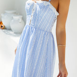 Lyra Gingham Maxi Dress Blue