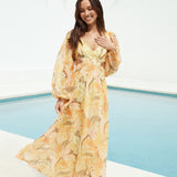 Starlight Blooms Long Sleeve Maxi Dress Yellow