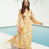 Starlight Blooms Long Sleeve Maxi Dress Yellow