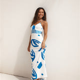 Whirlwind Skies Satin Maxi Dress Blue