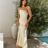 Champagne Chat One Shoulder Maxi Dress Yellow