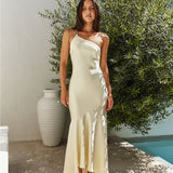 Champagne Chat One Shoulder Maxi Dress Yellow