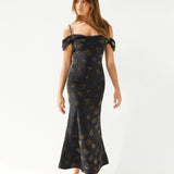 Golden Twilight Midi Dress Black