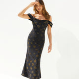 Golden Twilight Midi Dress Black