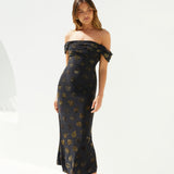 Golden Twilight Midi Dress Black