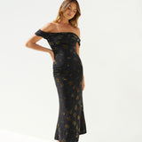 Golden Twilight Midi Dress Black