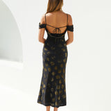 Golden Twilight Midi Dress Black