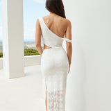 Cheers To Us One Shoulder Lace Maxi Dress White