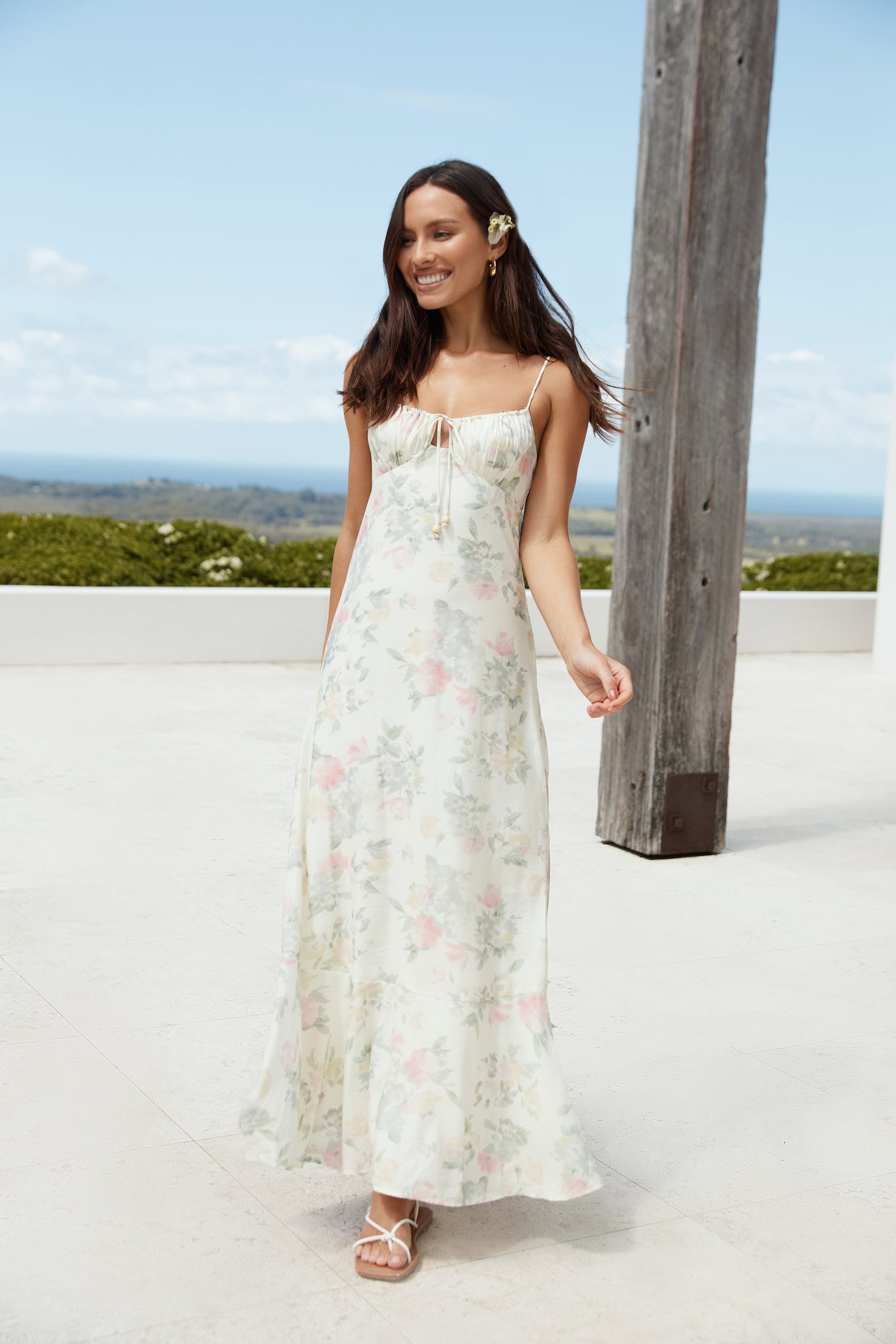 chinese dress ladies Rebekah Floral Maxi Dress Beige