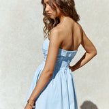 Sofia Strapless Linen Mini Dress Blue