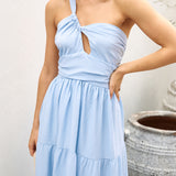 Pure Satisfaction One Shoulder Maxi Dress Blue