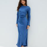 The Forget Me Not Satin Midi Dress Navy