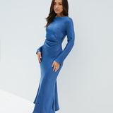 The Forget Me Not Satin Midi Dress Navy