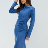 The Forget Me Not Satin Midi Dress Navy