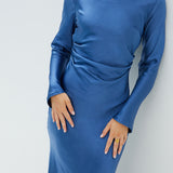 The Forget Me Not Satin Midi Dress Navy