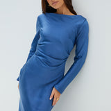 The Forget Me Not Satin Midi Dress Navy