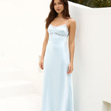 Like A Feather Satin Maxi Dress Blue