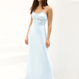 Like A Feather Satin Maxi Dress Blue